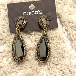Chico's Gold-Tone Black Teardrop Crystal Dangle Earrings